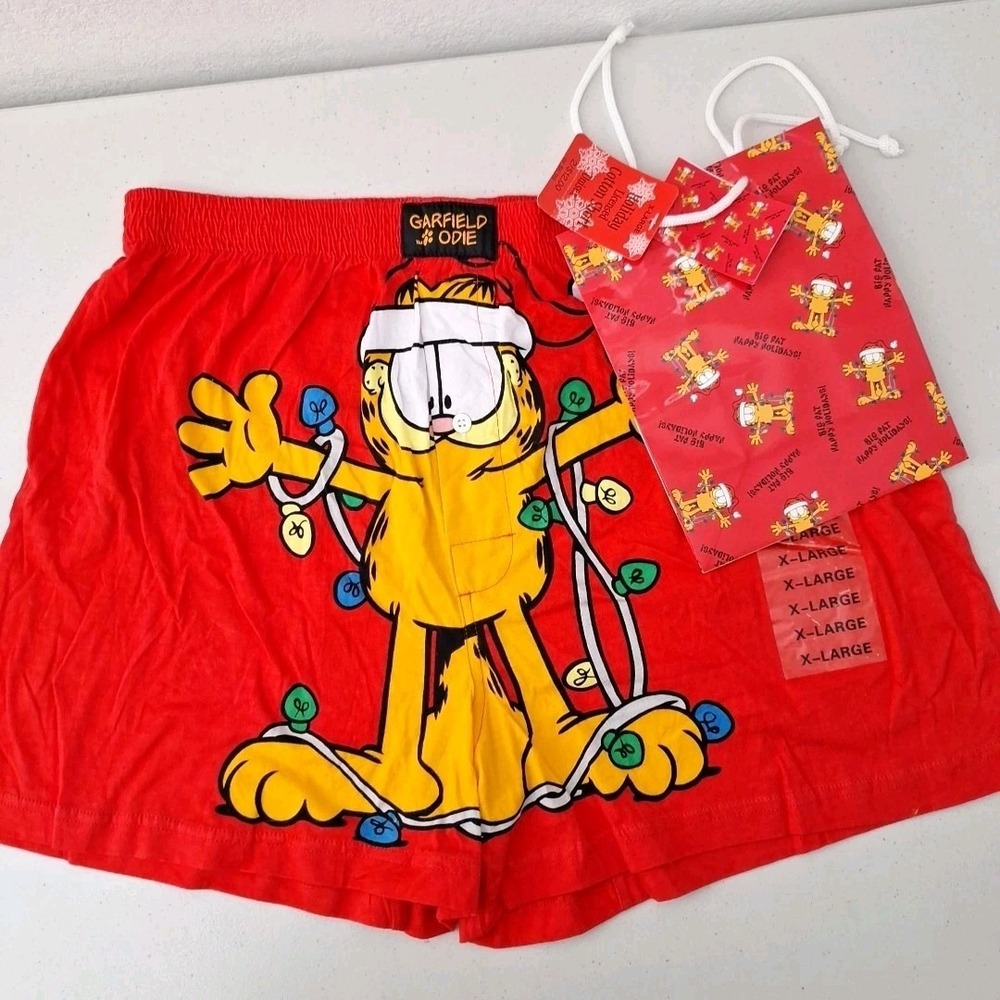 Vtg GARFIELD the Cat PAWS Boxers Mens XL Christmas Underwear W/ GIFT BAG, NWT - Picture 5 of 13